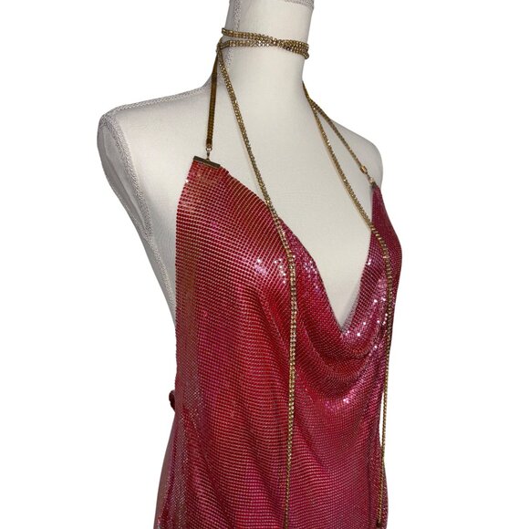 8 Other Reasons Chainmail Mini Dress in Pink One Size New Womens Party backless - Picture 6 of 11